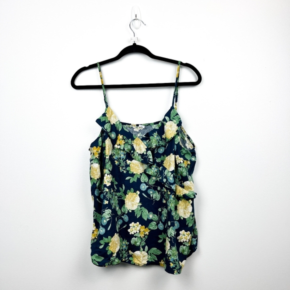 Old Navy Tops - Old Navy Blue & Yellow Floral Tank Top with Ruffled Front